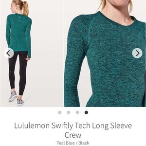 Lululemon Swiftly Tech Long Sleeve Crew Teal Blue Black 2018 Style: W3BD2S Sz 6